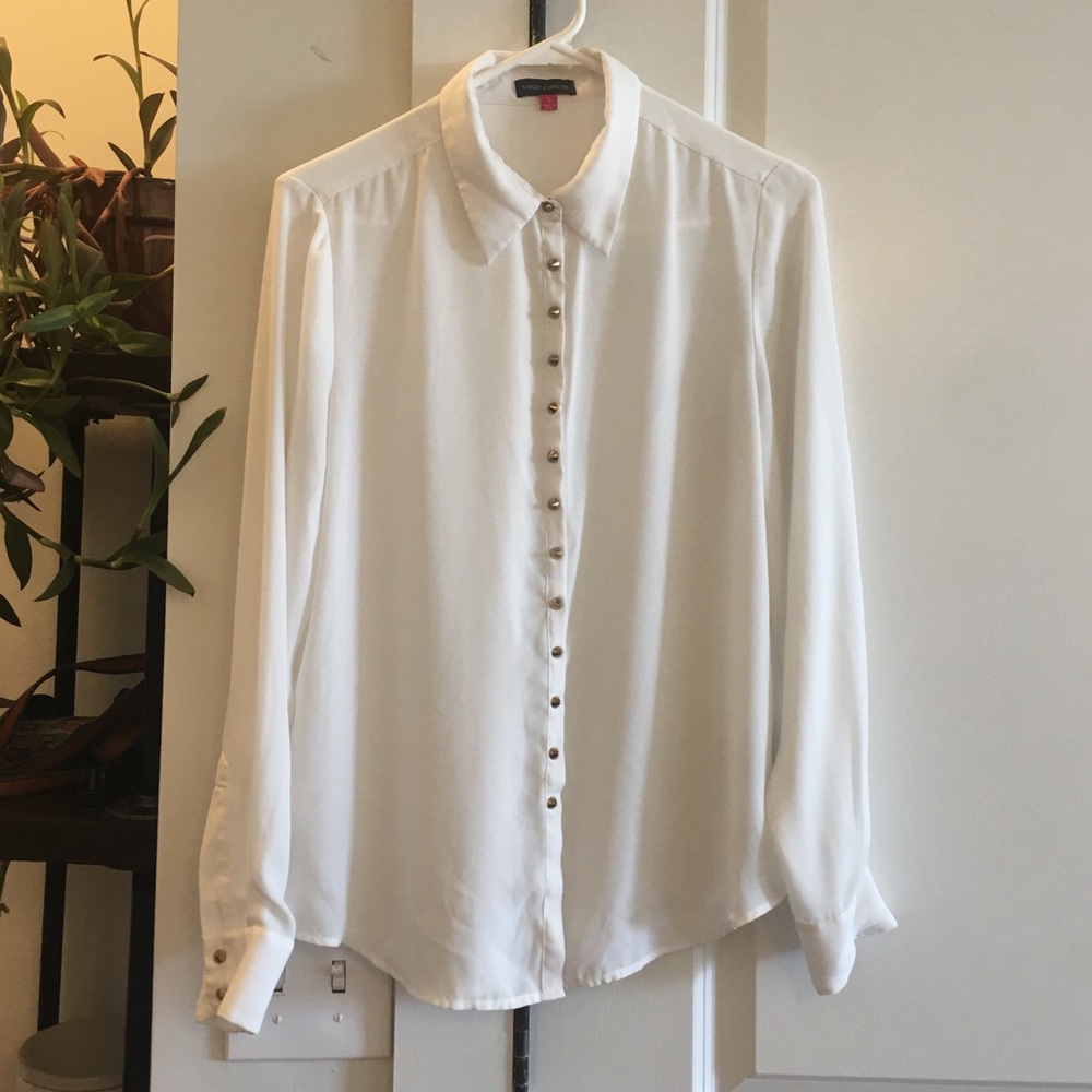 Vince Camuto Gold Studded Button Down Blouse Sz S